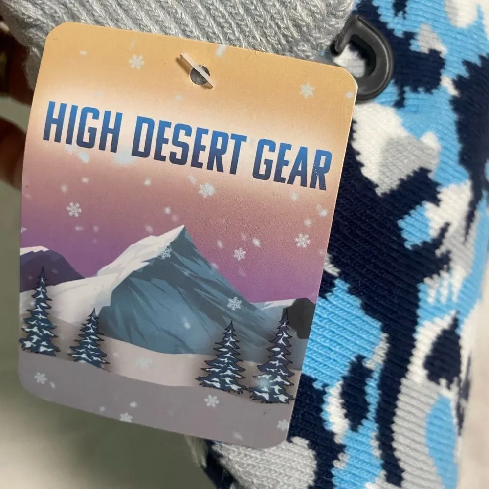 New dinosaur camp high desert blue beanie hat and gray gloves boys set onesize